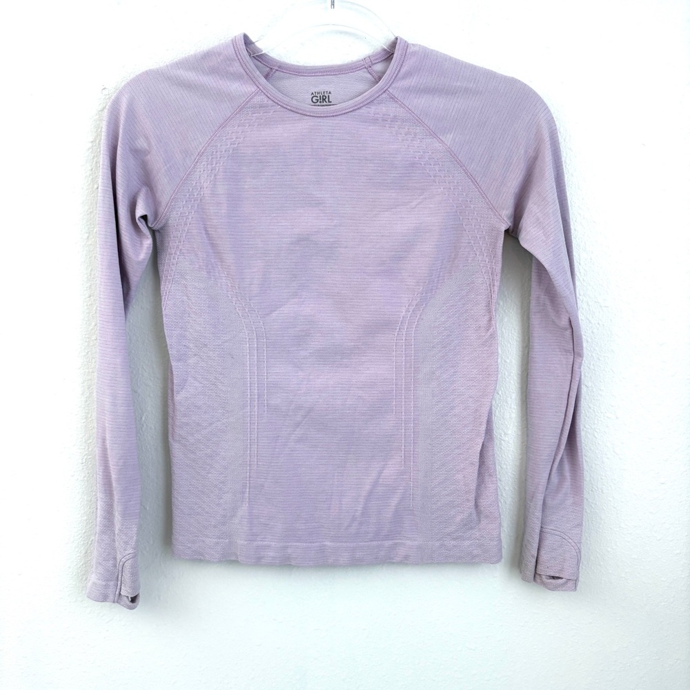 Athleta | Girls Long Sleeve Pink Silver Sparkle Long Sleeve Stretchy Shirt Sz 12